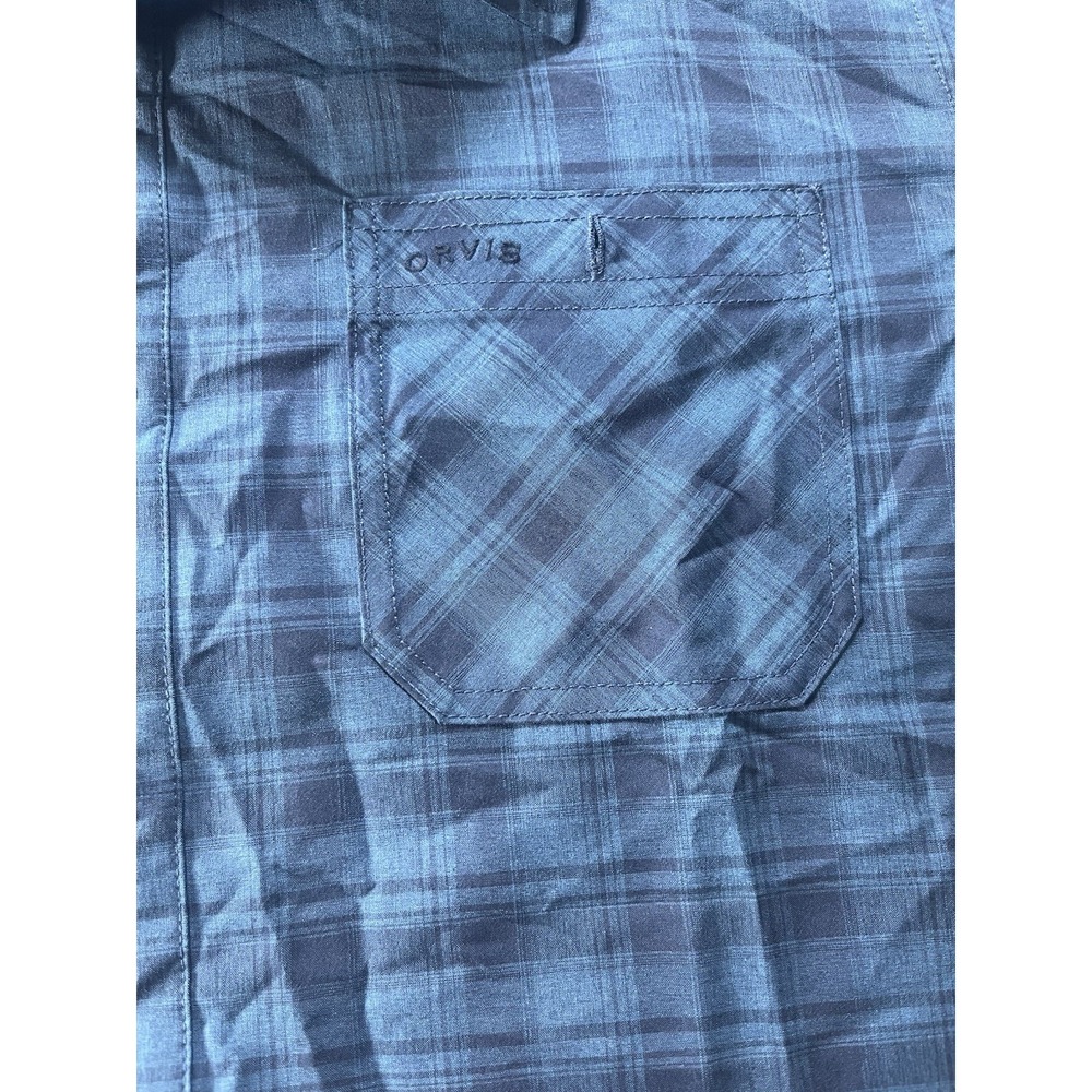 Men's Orvis Tech Shirt Blue Short Sleeve Pocket Collared Shirt Size XL - Picture 2 of 7